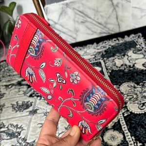 Whimsical Red Wallet with Floral and Butterfly Print %80 off new